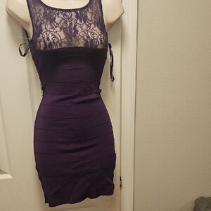 bebe purple bandage dress NWT bebe Dress black purple bandage bodycon top cutout back deep v club XS 0 2
